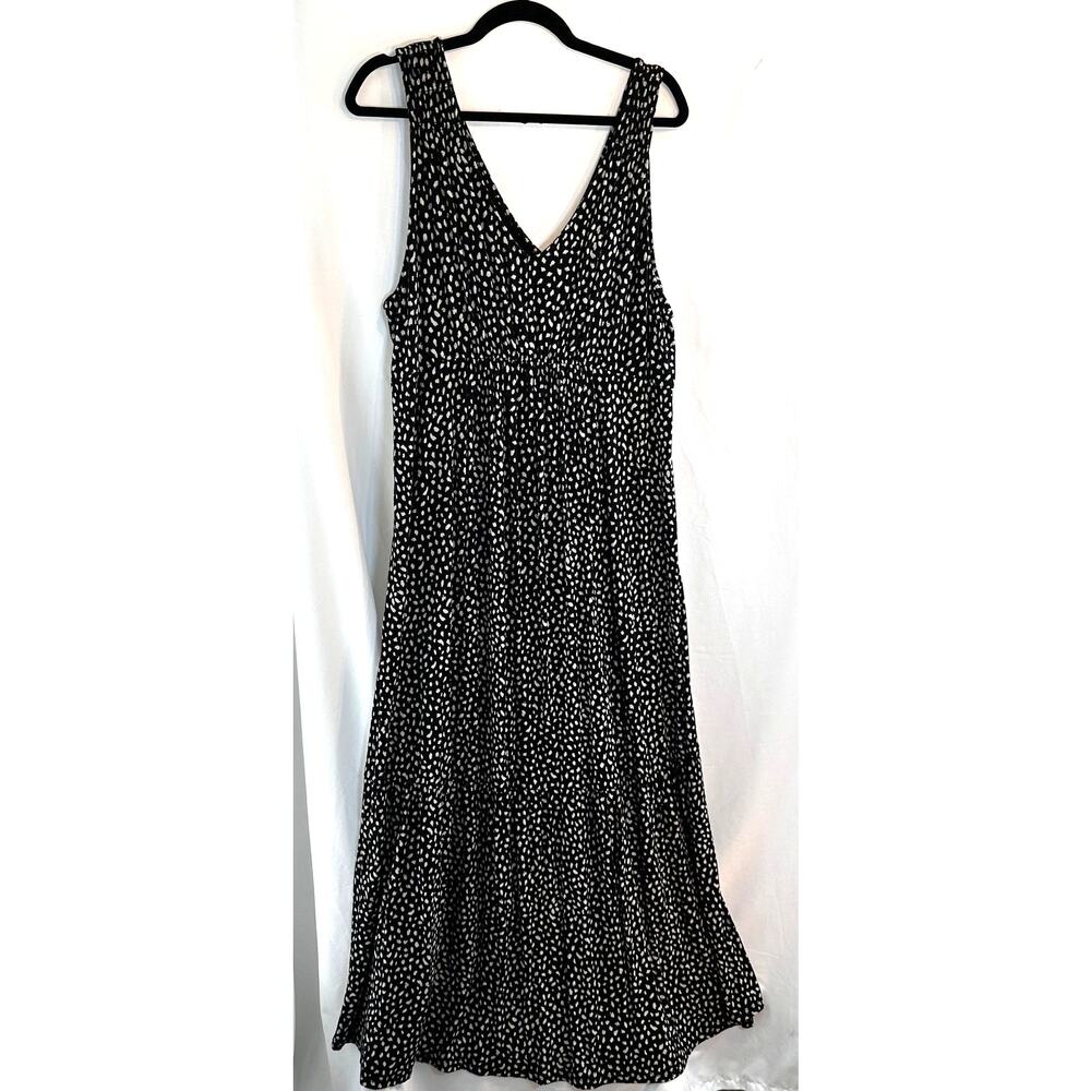 Isabel Maternity Black White Print Maxi Dress Sleeveless Tiered XXL